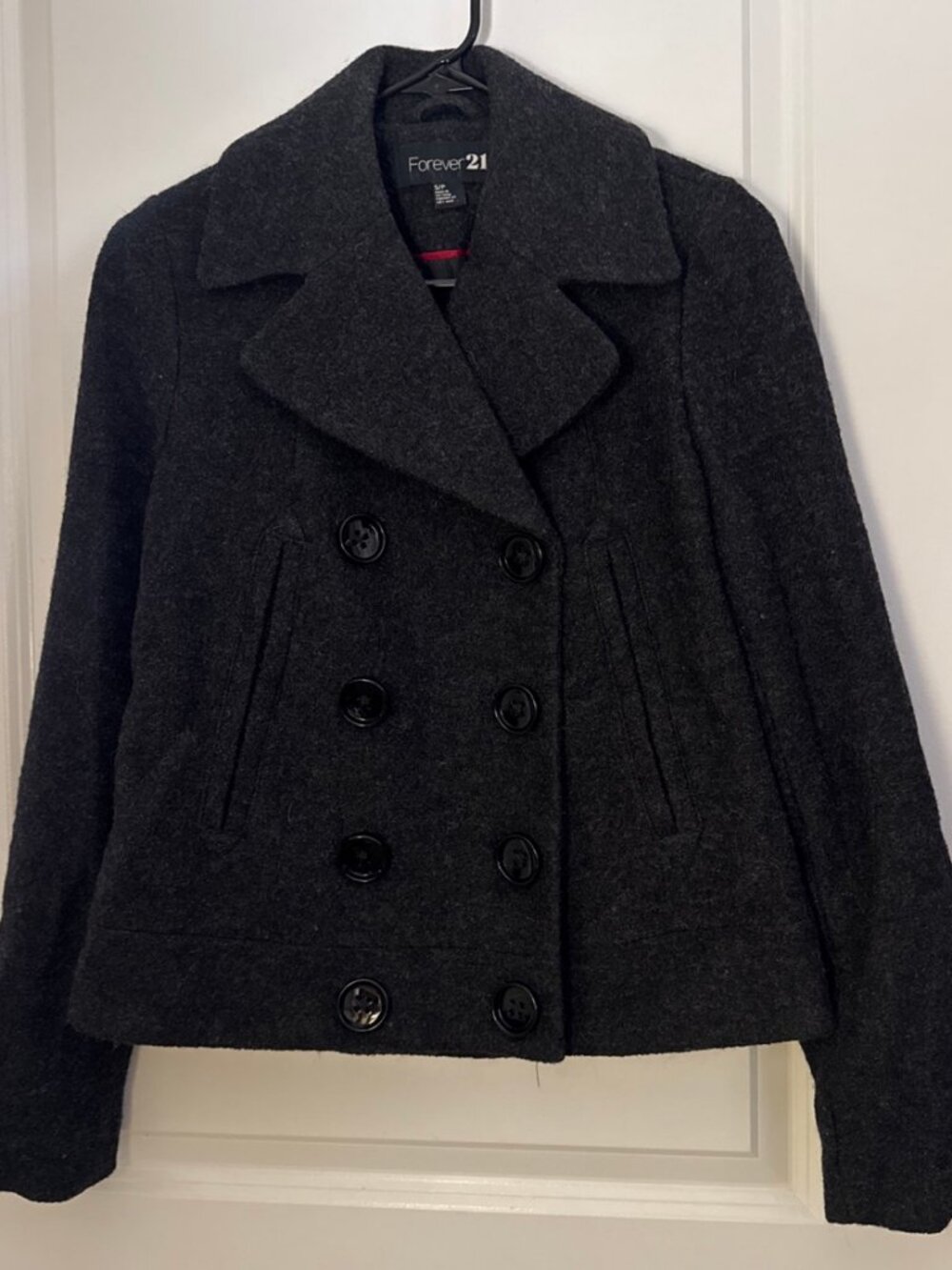 Forever 21 Charcoal Gray Wool Blend Peacoat Double Breasted Size S